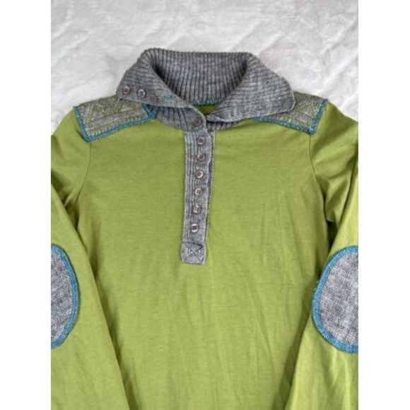 Free People Women's (XS) Lime Green Gray Sweatshirt Tunic Quarter Button Top - Picture 1 of 7